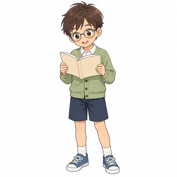 いろいろな子ども・大人・子どもの基本ポーズ・表情 子どもの基本ポーズ・表情 めがねをかけて本を読む