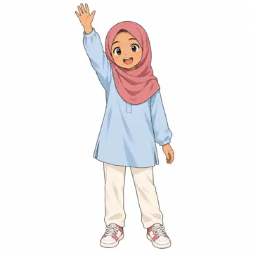いろいろな子ども・大人・子どもの基本ポーズ・表情 子どもの基本ポーズ・表情 ヒジャブをつけて手を挙げる