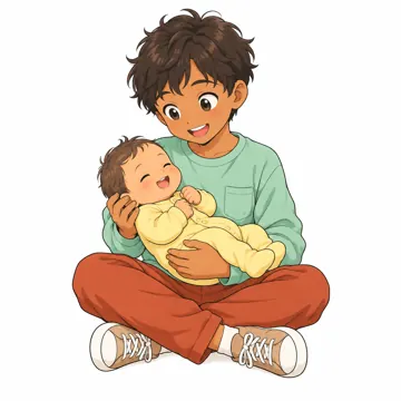 いろいろな子ども・大人・子どもの基本ポーズ・表情 子どもの基本ポーズ・表情 赤ちゃんをあやす小学生