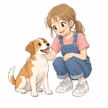 いろいろな子ども・大人・子どもの基本ポーズ・表情 子どもの基本ポーズ・表情 いぬをなでる