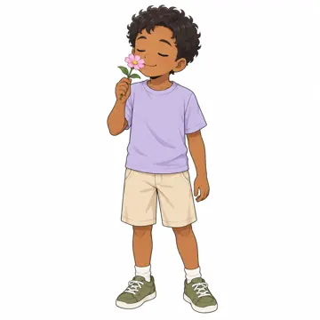 いろいろな子ども・大人・子どもの基本ポーズ・表情 子どもの基本ポーズ・表情 花のにおいをかぐ