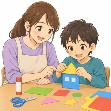 いろいろな子ども・大人・大人(支える人・保護者・しごと) いろいろな大人 放課後デイの職員が子どもと工作