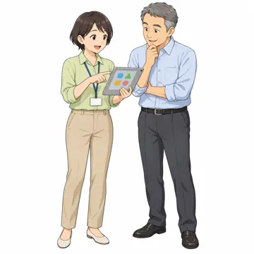 いろいろな子ども・大人・大人(支える人・保護者・しごと) いろいろな大人 ICT支援員が先生にタブレットを教える