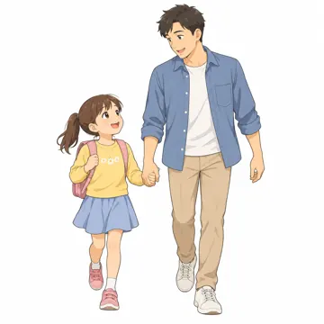 いろいろな子ども・大人・大人(支える人・保護者・しごと) いろいろな大人 父親が子どもを送り迎え
