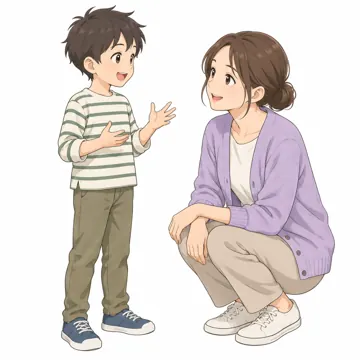 いろいろな子ども・大人・大人(支える人・保護者・しごと) いろいろな大人 母親が子どもの話を聞く