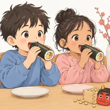 季節・行事の挿絵 季節・行事の挿絵 2月:恵方巻きを食べる