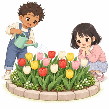 季節・行事の挿絵 季節・行事の挿絵 4月:チューリップの花だん