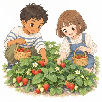 季節・行事の挿絵 季節・行事の挿絵 5月:いちご狩り