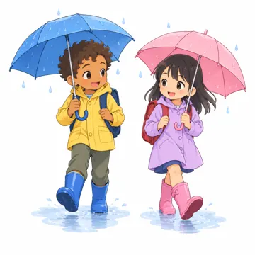 季節・行事の挿絵 季節・行事の挿絵 6月:梅雨の日の下校