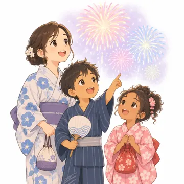 季節・行事の挿絵 季節・行事の挿絵 8月:花火大会
