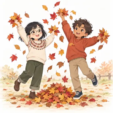 季節・行事の挿絵 季節・行事の挿絵 11月:落ち葉あそび