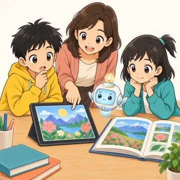 情報モラルの場面(テーマ別) 情報モラルの場面 著作権:ハルやミオたちがAIで作った作品の扱いを学ぶ