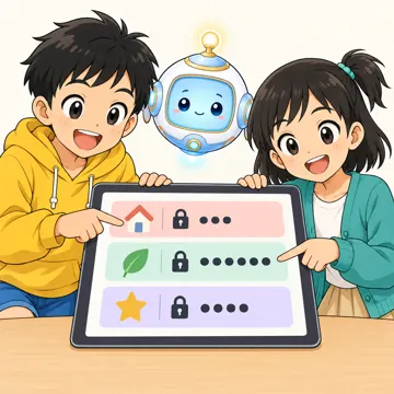 情報モラルの場面(テーマ別) 情報モラルの場面 パスワード管理:ハルやミオたちが同じパスワードを使い回さない