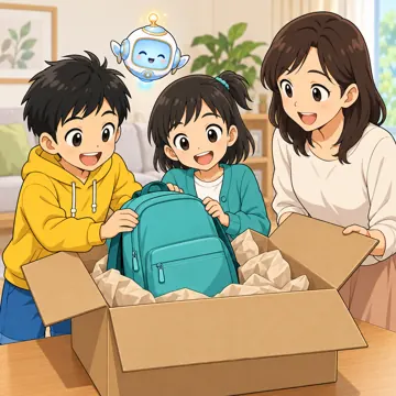 情報モラルの場面(テーマ別) 情報モラルの場面 ネット通販:ハルやミオたちが届いた荷物を家族と開ける