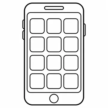 ぬりえ(線画)・キャラクター・小物 ぬりえ(線画) スマートフォン1台(大きく、画面にアプリのマス目)