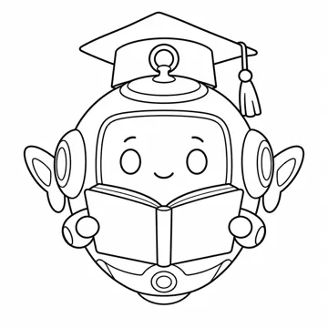ぬりえ(線画)・キャラクター・小物 ぬりえ(線画) アイが博士の帽子をかぶって本を持っている