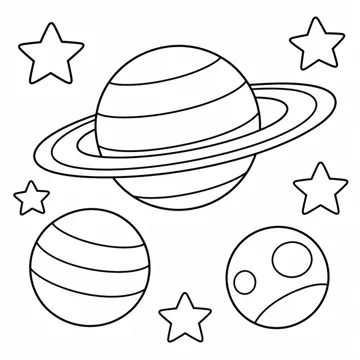 ぬりえ(線画)・テーマ別(デジタル・学校・季節・生きもの・はたらく人) ぬりえ デジタルの場面:惑星と星