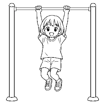 ぬりえ(線画)・テーマ別(デジタル・学校・季節・生きもの・はたらく人) ぬりえ 学校生活:鉄棒