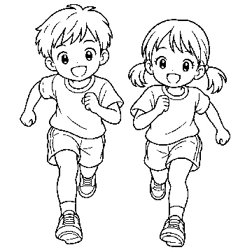 ぬりえ(線画)・テーマ別(デジタル・学校・季節・生きもの・はたらく人) ぬりえ 学校生活:かけっこ
