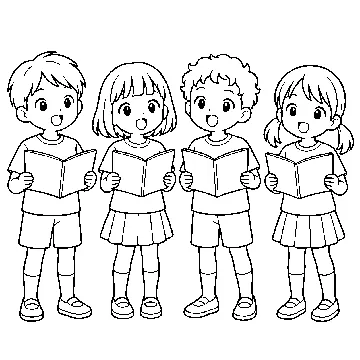ぬりえ(線画)・テーマ別(デジタル・学校・季節・生きもの・はたらく人) ぬりえ 学校生活:合唱