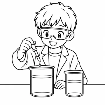 ぬりえ(線画)・テーマ別(デジタル・学校・季節・生きもの・はたらく人) ぬりえ 学校生活:理科の実験(ビーカー)