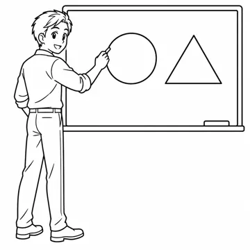 ぬりえ(線画)・テーマ別(デジタル・学校・季節・生きもの・はたらく人) ぬりえ 学校生活:黒板に書く先生