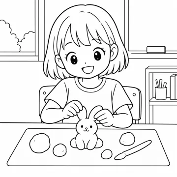 ぬりえ(線画)・テーマ別(デジタル・学校・季節・生きもの・はたらく人) ぬりえ 学校生活:ねんど工作