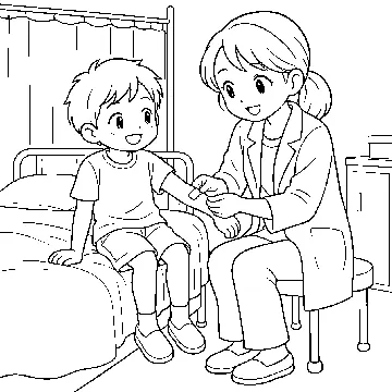 ぬりえ(線画)・テーマ別(デジタル・学校・季節・生きもの・はたらく人) ぬりえ 学校生活:保健室
