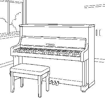 ぬりえ(線画)・テーマ別(デジタル・学校・季節・生きもの・はたらく人) ぬりえ 学校生活:音楽室のピアノ