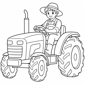 ぬりえ(線画)・テーマ別(デジタル・学校・季節・生きもの・はたらく人) ぬりえ はたらく人・のりもの:トラクターと農家の人