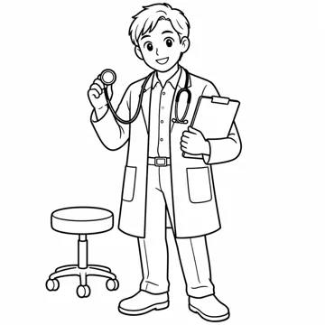 ぬりえ(線画)・テーマ別(デジタル・学校・季節・生きもの・はたらく人) ぬりえ はたらく人・のりもの:お医者さん