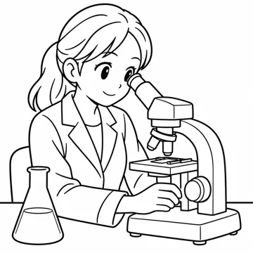 ぬりえ(線画)・テーマ別(デジタル・学校・季節・生きもの・はたらく人) ぬりえ はたらく人・のりもの:研究者と顕微鏡