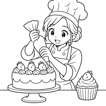 ぬりえ(線画)・テーマ別(デジタル・学校・季節・生きもの・はたらく人) ぬりえ はたらく人・のりもの:ケーキ屋さん