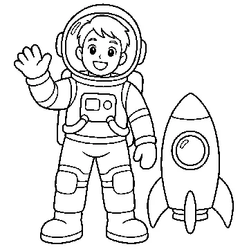 ぬりえ(線画)・テーマ別(デジタル・学校・季節・生きもの・はたらく人) ぬりえ はたらく人・のりもの:宇宙飛行士