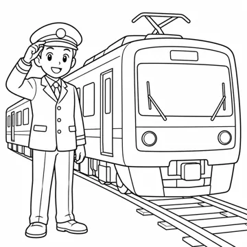 ぬりえ(線画)・テーマ別(デジタル・学校・季節・生きもの・はたらく人) ぬりえ はたらく人・のりもの:電車の運転士