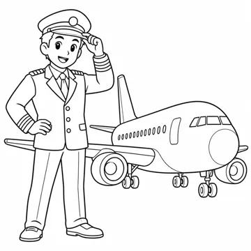ぬりえ(線画)・テーマ別(デジタル・学校・季節・生きもの・はたらく人) ぬりえ はたらく人・のりもの:パイロット