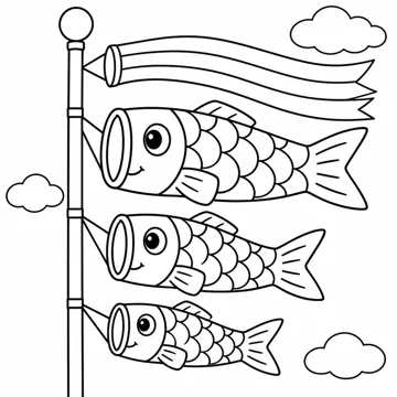 ぬりえ(線画)・テーマ別(デジタル・学校・季節・生きもの・はたらく人) ぬりえ 季節・行事:こいのぼり