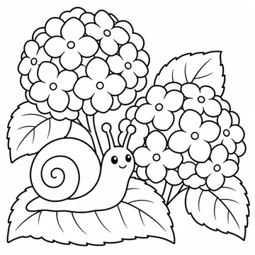ぬりえ(線画)・テーマ別(デジタル・学校・季節・生きもの・はたらく人) ぬりえ 季節・行事:あじさいとかたつむり