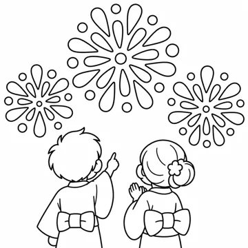 ぬりえ(線画)・テーマ別(デジタル・学校・季節・生きもの・はたらく人) ぬりえ 季節・行事:花火