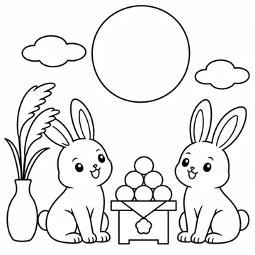 ぬりえ(線画)・テーマ別(デジタル・学校・季節・生きもの・はたらく人) ぬりえ 季節・行事:お月見とうさぎ