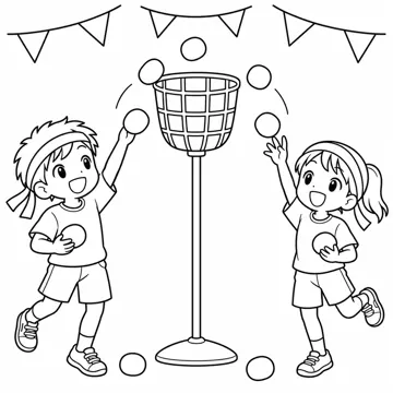 ぬりえ(線画)・テーマ別(デジタル・学校・季節・生きもの・はたらく人) ぬりえ 季節・行事:運動会の玉入れ