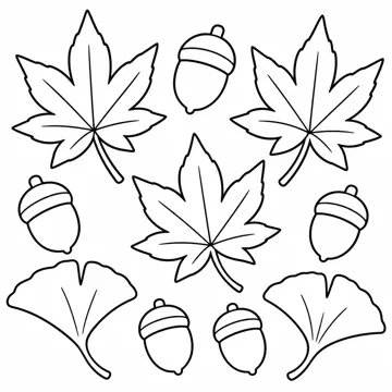 ぬりえ(線画)・テーマ別(デジタル・学校・季節・生きもの・はたらく人) ぬりえ 季節・行事:紅葉とどんぐり