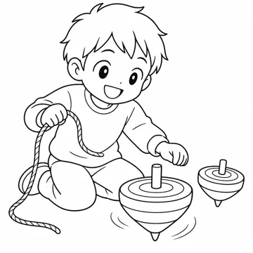 ぬりえ(線画)・テーマ別(デジタル・学校・季節・生きもの・はたらく人) ぬりえ 季節・行事:こままわし
