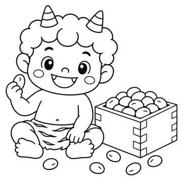 ぬりえ(線画)・テーマ別(デジタル・学校・季節・生きもの・はたらく人) ぬりえ 季節・行事:節分の鬼とまめ