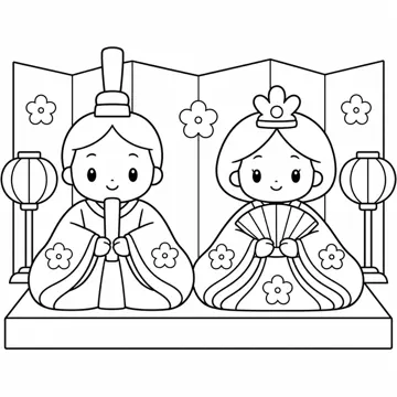 ぬりえ(線画)・テーマ別(デジタル・学校・季節・生きもの・はたらく人) ぬりえ 季節・行事:ひなまつりのひな人形