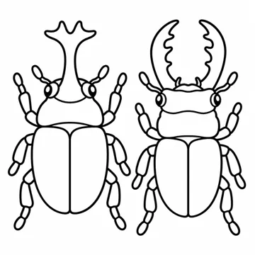 ぬりえ(線画)・テーマ別(デジタル・学校・季節・生きもの・はたらく人) ぬりえ 生きもの・自然:カブトムシとクワガタ