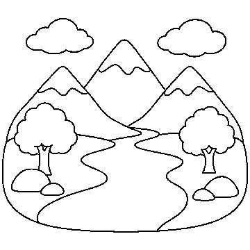 ぬりえ(線画)・テーマ別(デジタル・学校・季節・生きもの・はたらく人) ぬりえ 生きもの・自然:山と川