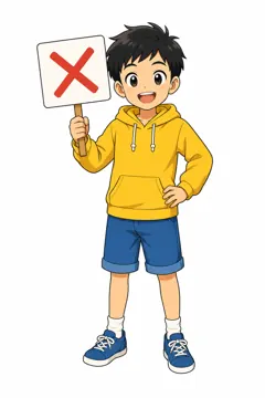しぐさ・場面のポーズ・ハル ハル 男の子 ×札 ばつ