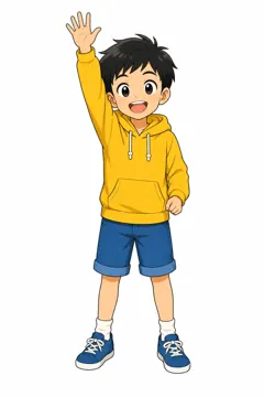 しぐさ・場面のポーズ・ハル ハル 男の子 発表 手を挙げる