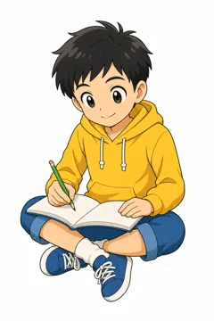 しぐさ・場面のポーズ・ハル ハル 男の子 ノートに書く